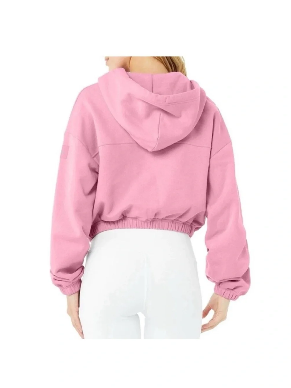 ALO Yoga Pink Cropped Quarter‑Zip Hoodie